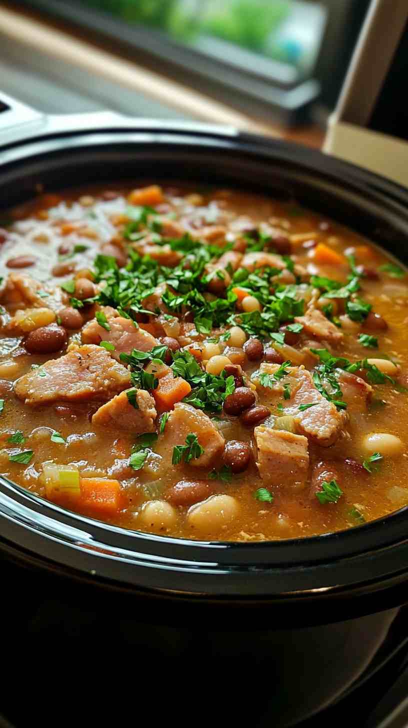 Hearty Crock Pot Bean and Ham Soup
