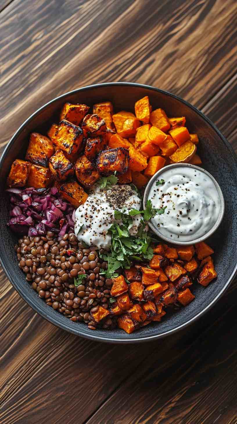 Lentil & Roasted Veggie Power Bowl Gym Meal