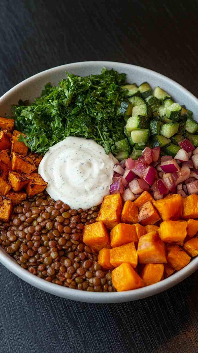 Lentil & Roasted Veggie Power Bowl Gym Meal