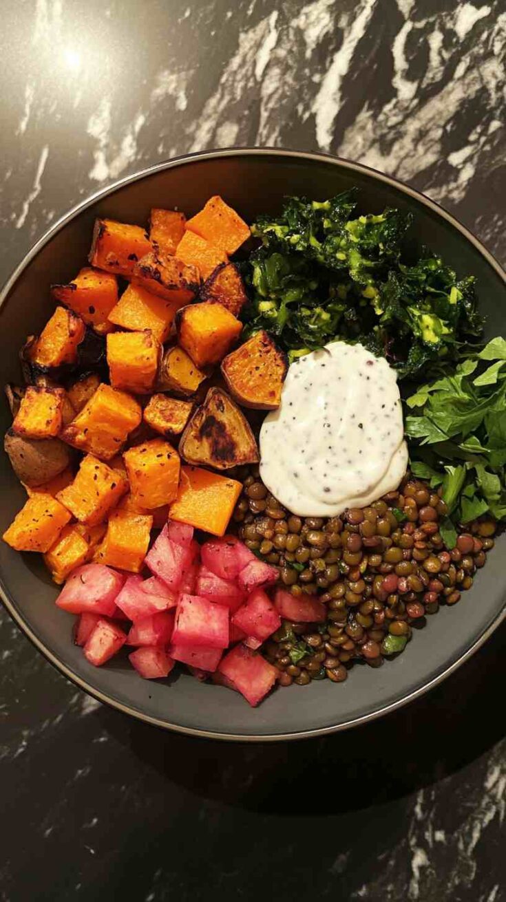 Lentil & Roasted Veggie Power Bowl Gym Meal
