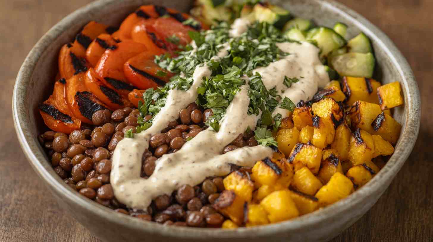 Lentil & Roasted Veggie Power Bowl Gym Meal