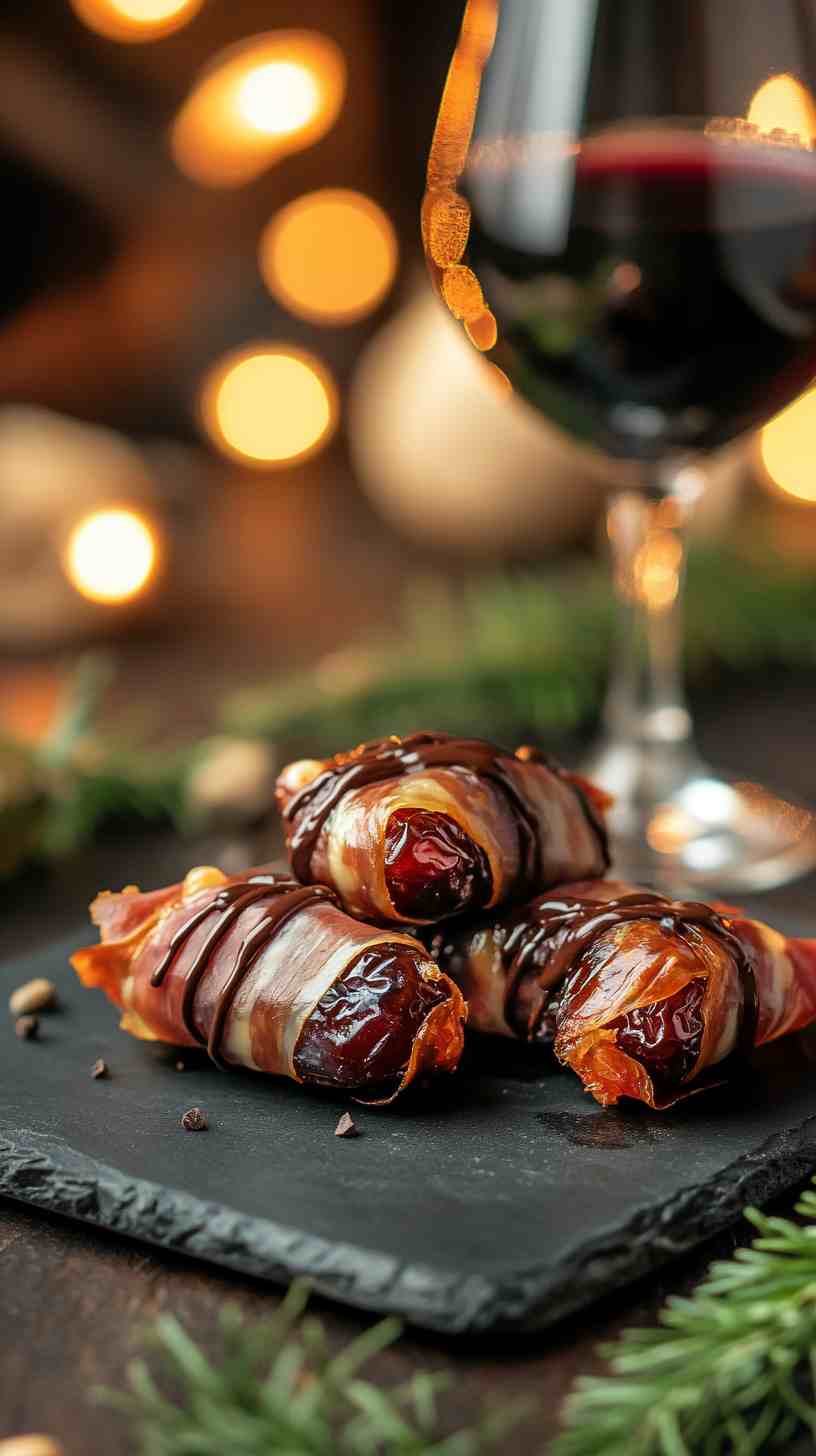 Prosciutto-Wrapped Dates with Chocolate Drizzle