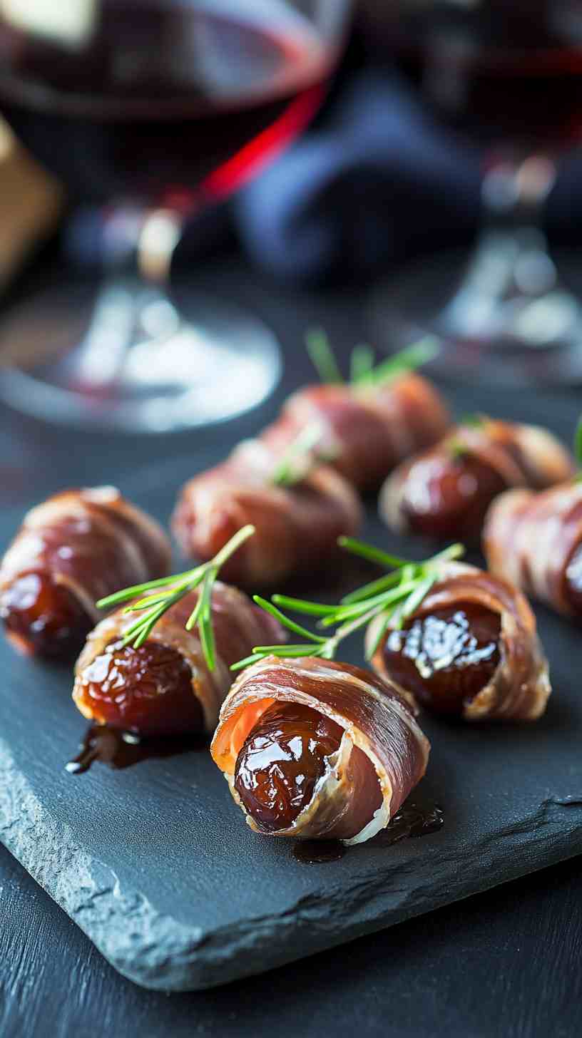 Prosciutto-Wrapped Dates with Chocolate Drizzle
