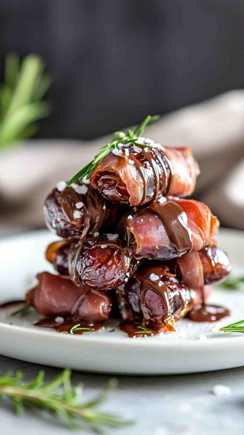 Prosciutto-Wrapped Dates with Chocolate Drizzle