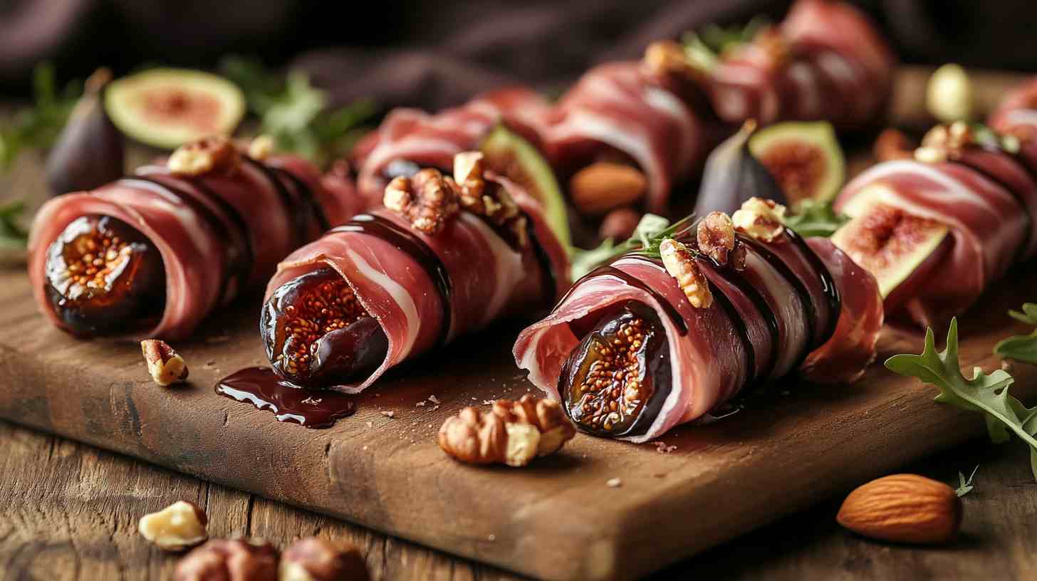 Prosciutto-Wrapped Dates with Chocolate Drizzle
