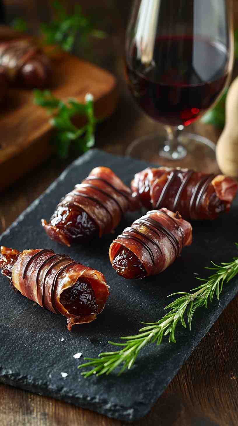 Prosciutto-Wrapped Dates with Chocolate Drizzle