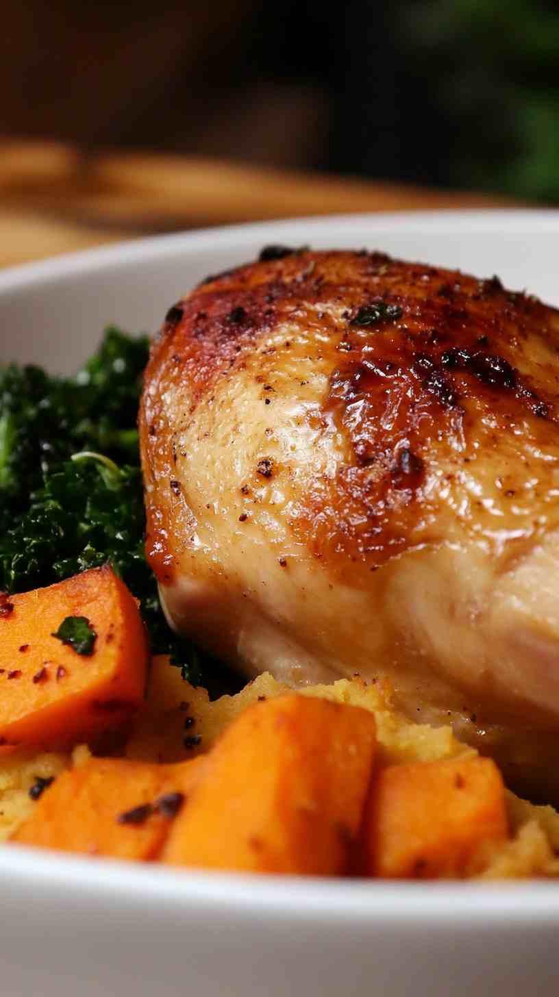 Roasted Chicken with Sweet Potato Mash and Kale