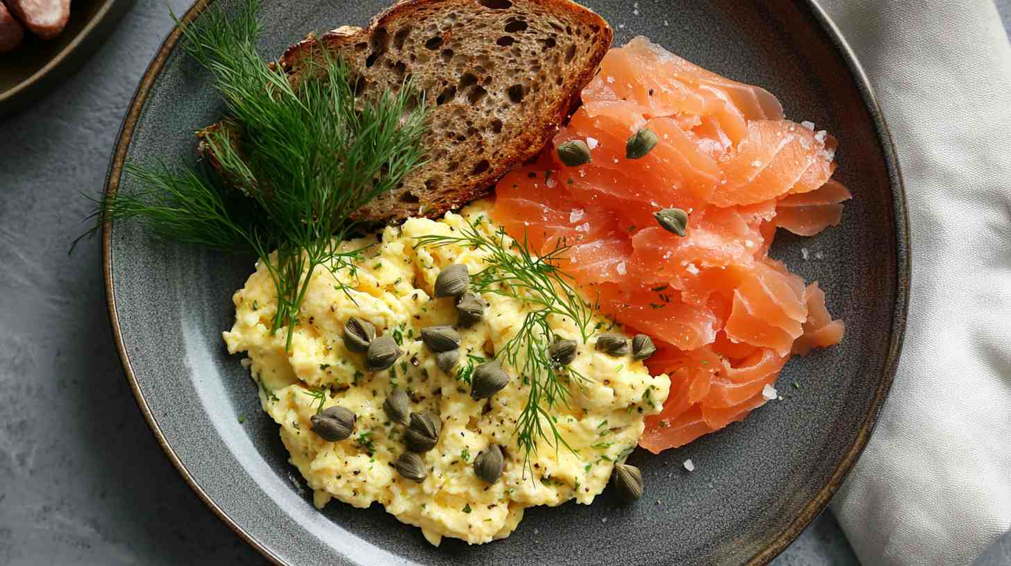 Scrambled Eggs with Smoked Salmon & Whole Wheat Toast