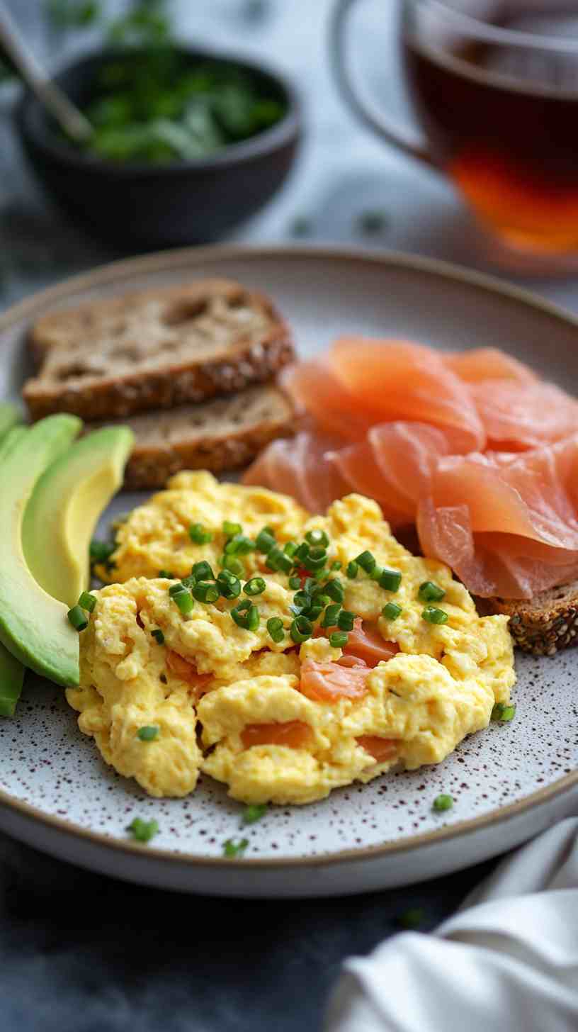 Scrambled Eggs with Smoked Salmon & Whole Wheat Toast