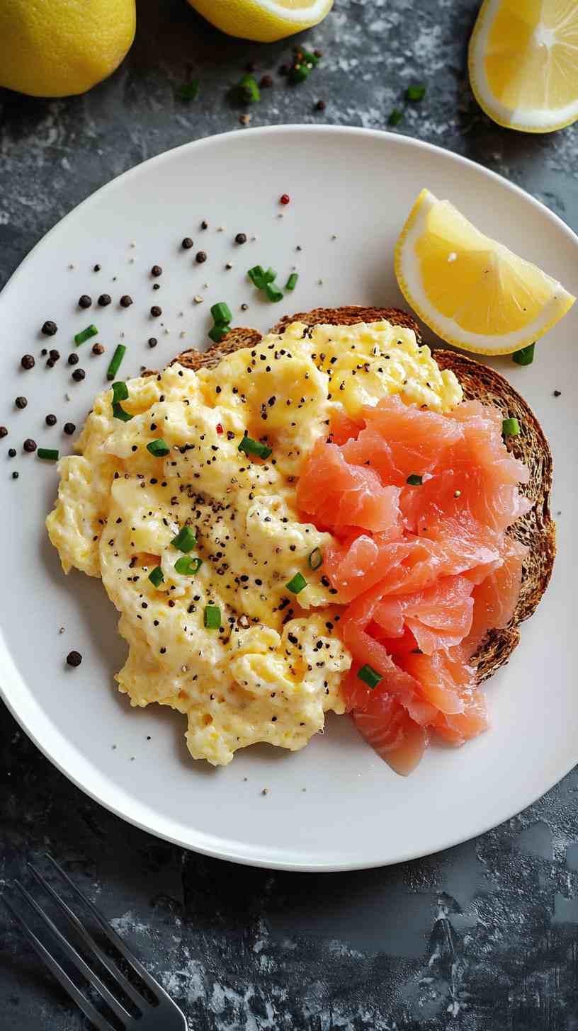 Scrambled Eggs with Smoked Salmon & Whole Wheat Toast