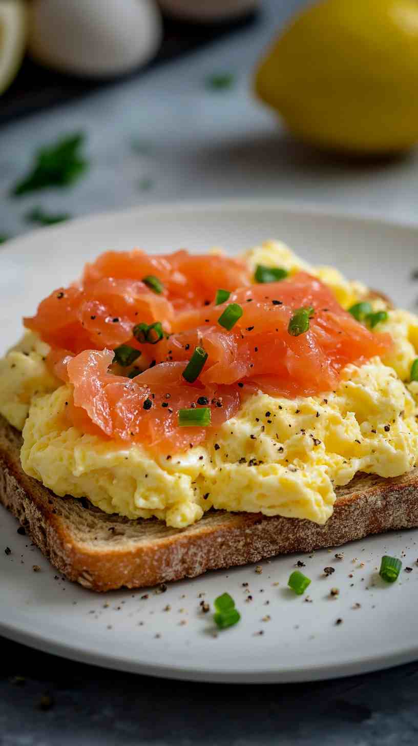 Scrambled Eggs with Smoked Salmon & Whole Wheat Toast