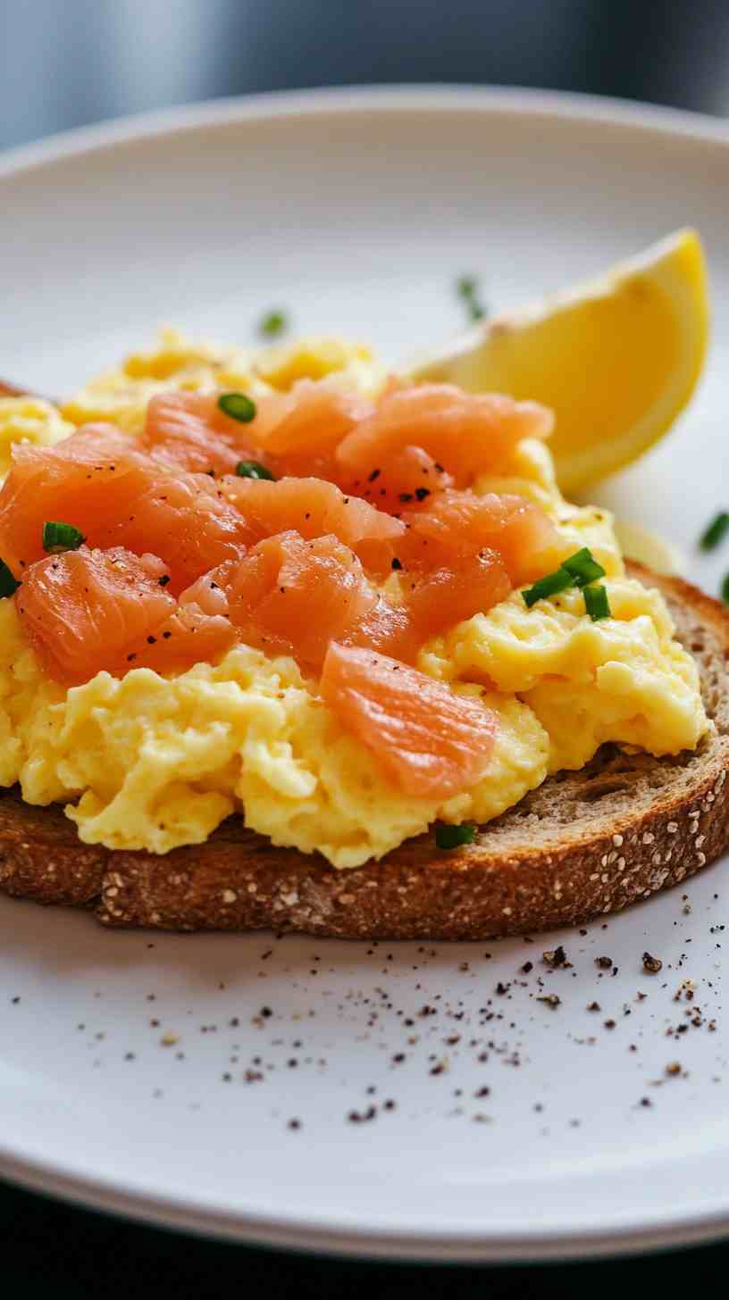 Scrambled Eggs with Smoked Salmon & Whole Wheat Toast