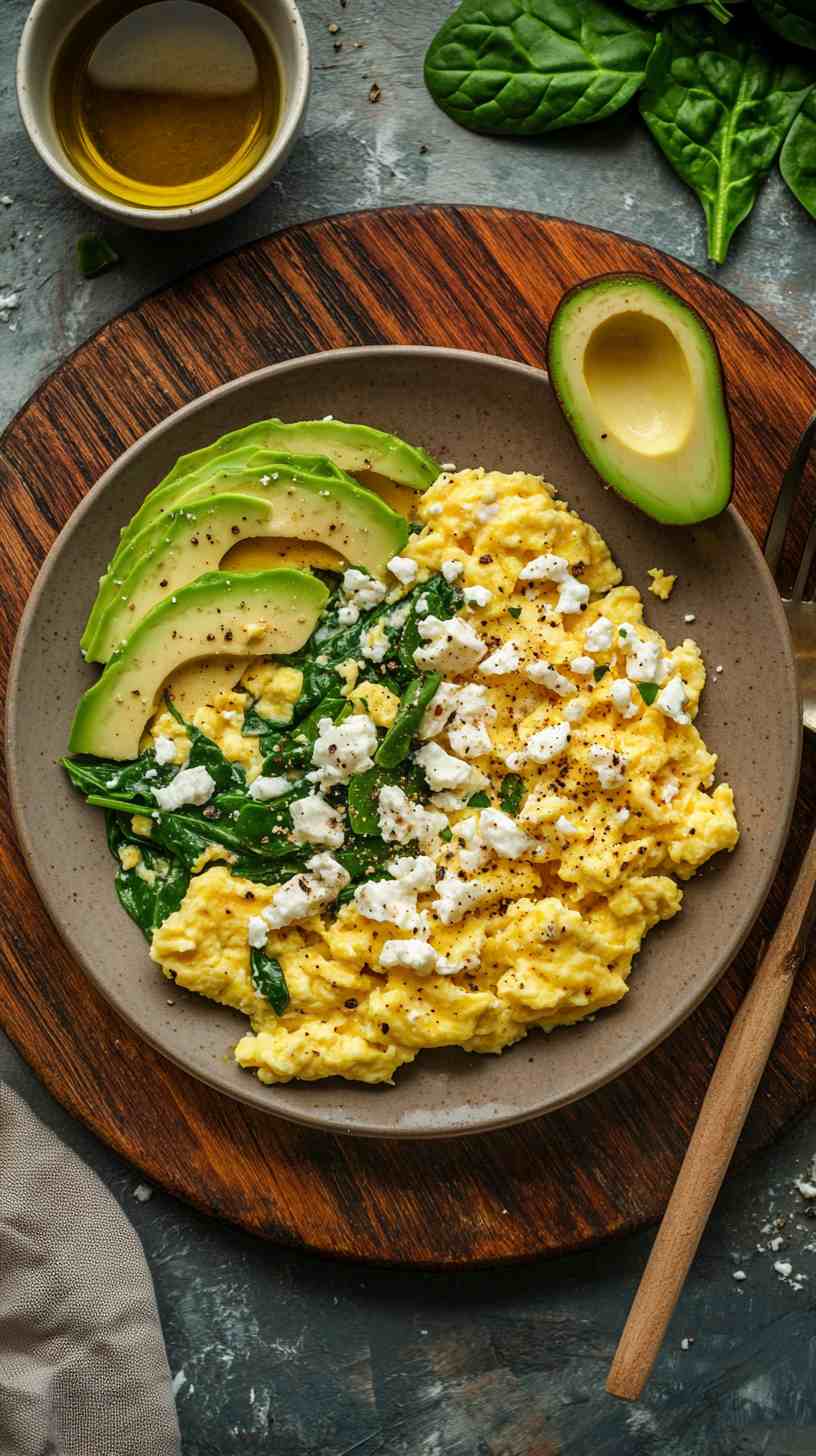 Scrambled Eggs with Spinach and Feta