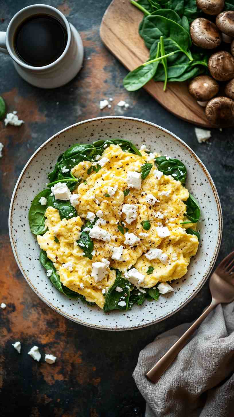 Scrambled Eggs with Spinach and Feta