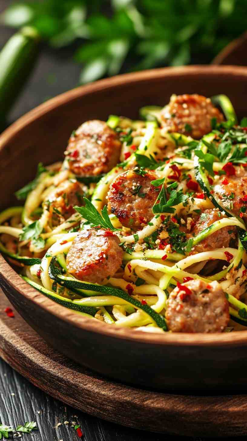 Zucchini Noodles with Turkey Sausage
