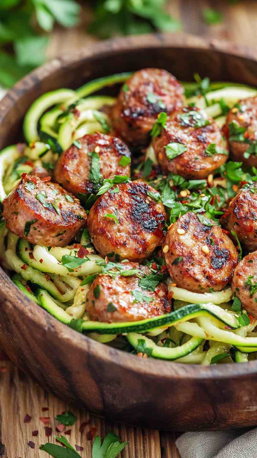 Zucchini Noodles with Turkey Sausage