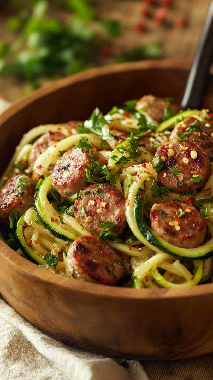 Zucchini Noodles with Turkey Sausage