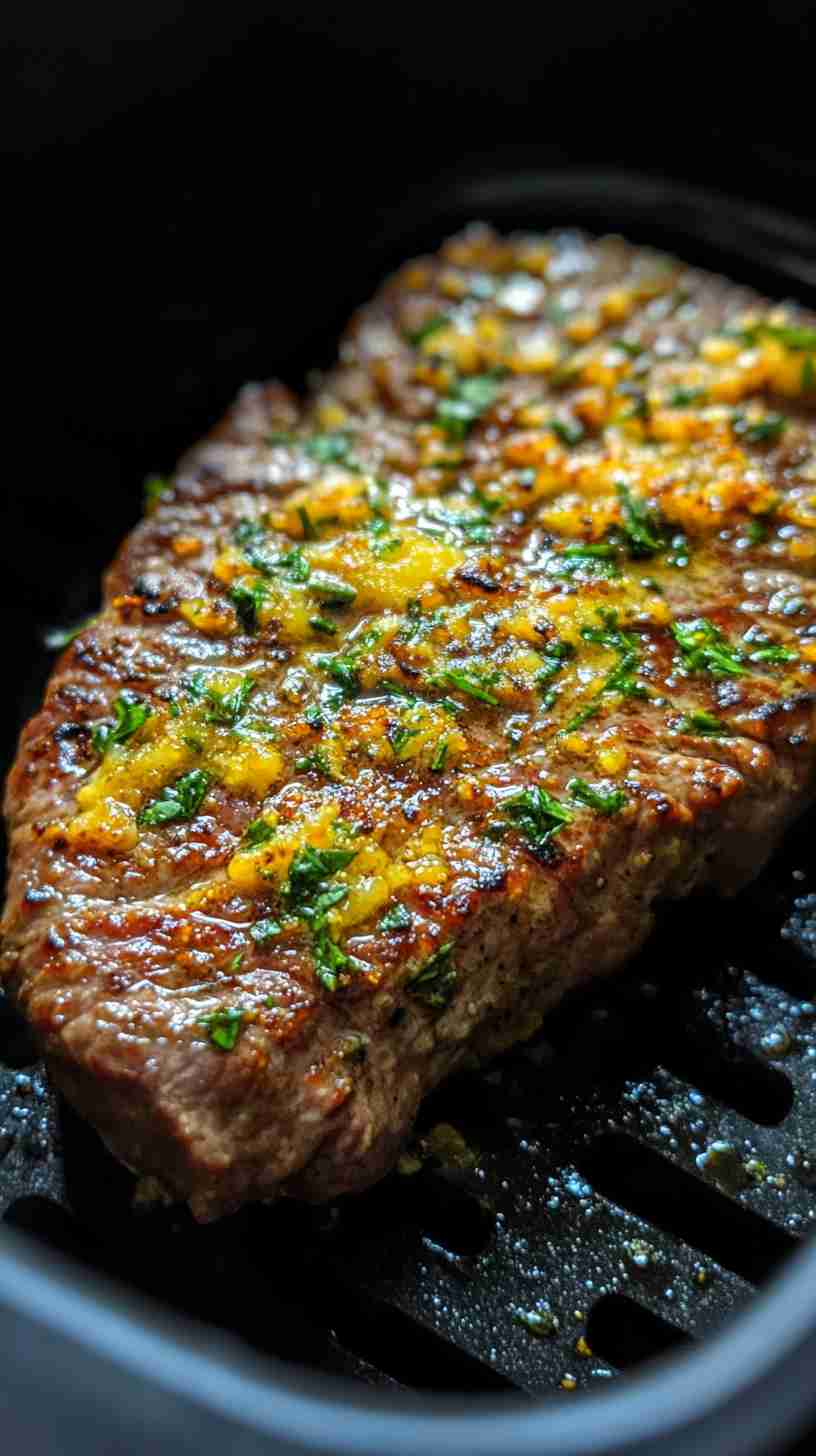 Air Fryer New York Strip with Garlic Parmesan Butter