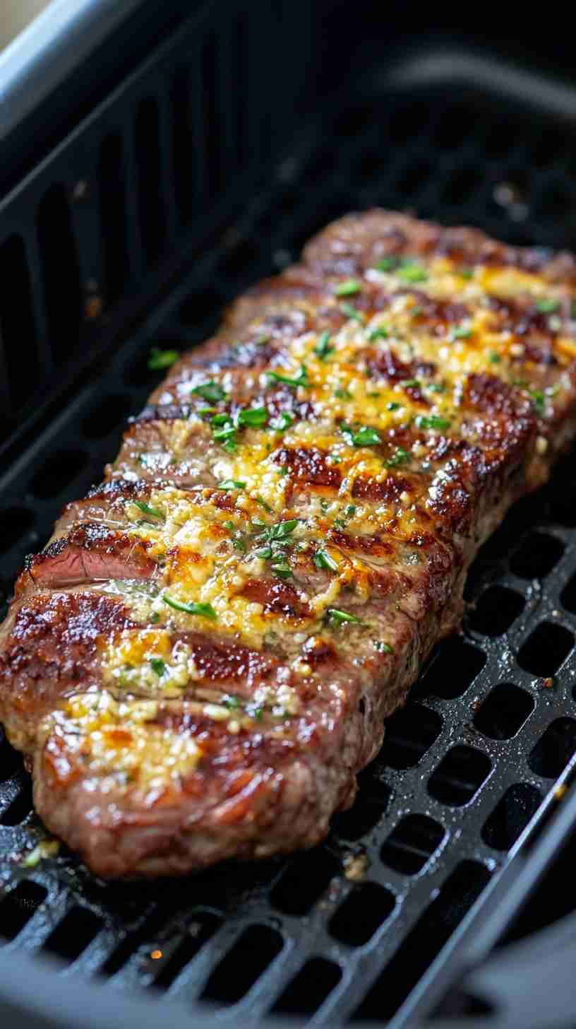Air Fryer New York Strip with Garlic Parmesan Butter