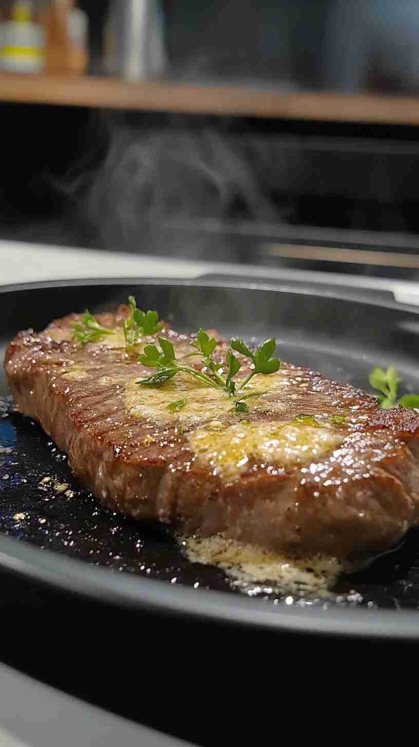 Air Fryer New York Strip with Garlic Parmesan Butter
