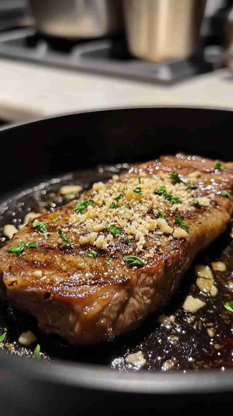 Air Fryer New York Strip with Garlic Parmesan Butter
