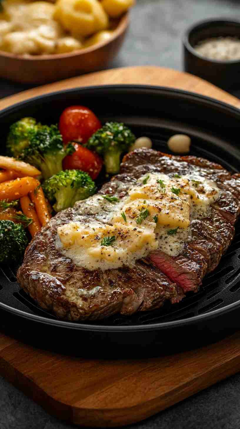 Air Fryer New York Strip with Garlic Parmesan Butter