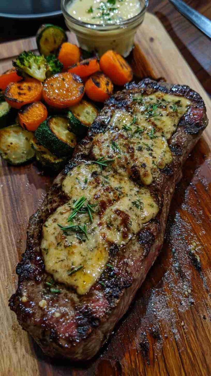 Air Fryer New York Strip with Garlic Parmesan Butter