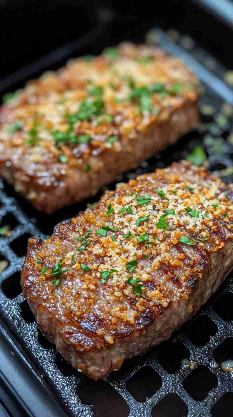 Air Fryer New York Strip with Garlic Parmesan Butter