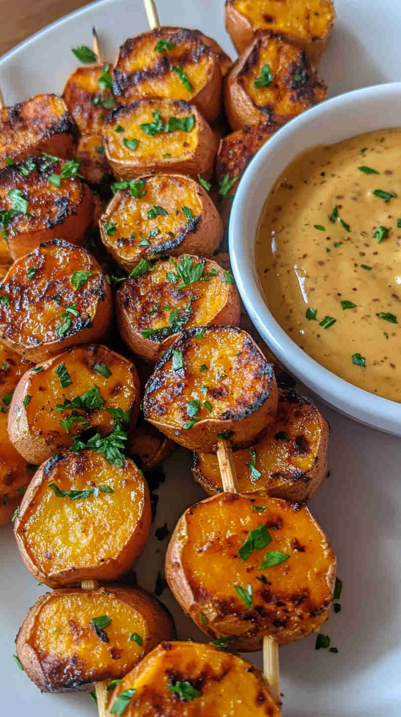 Air Fryer Sweet Potato Skewers with Honey Mustard
