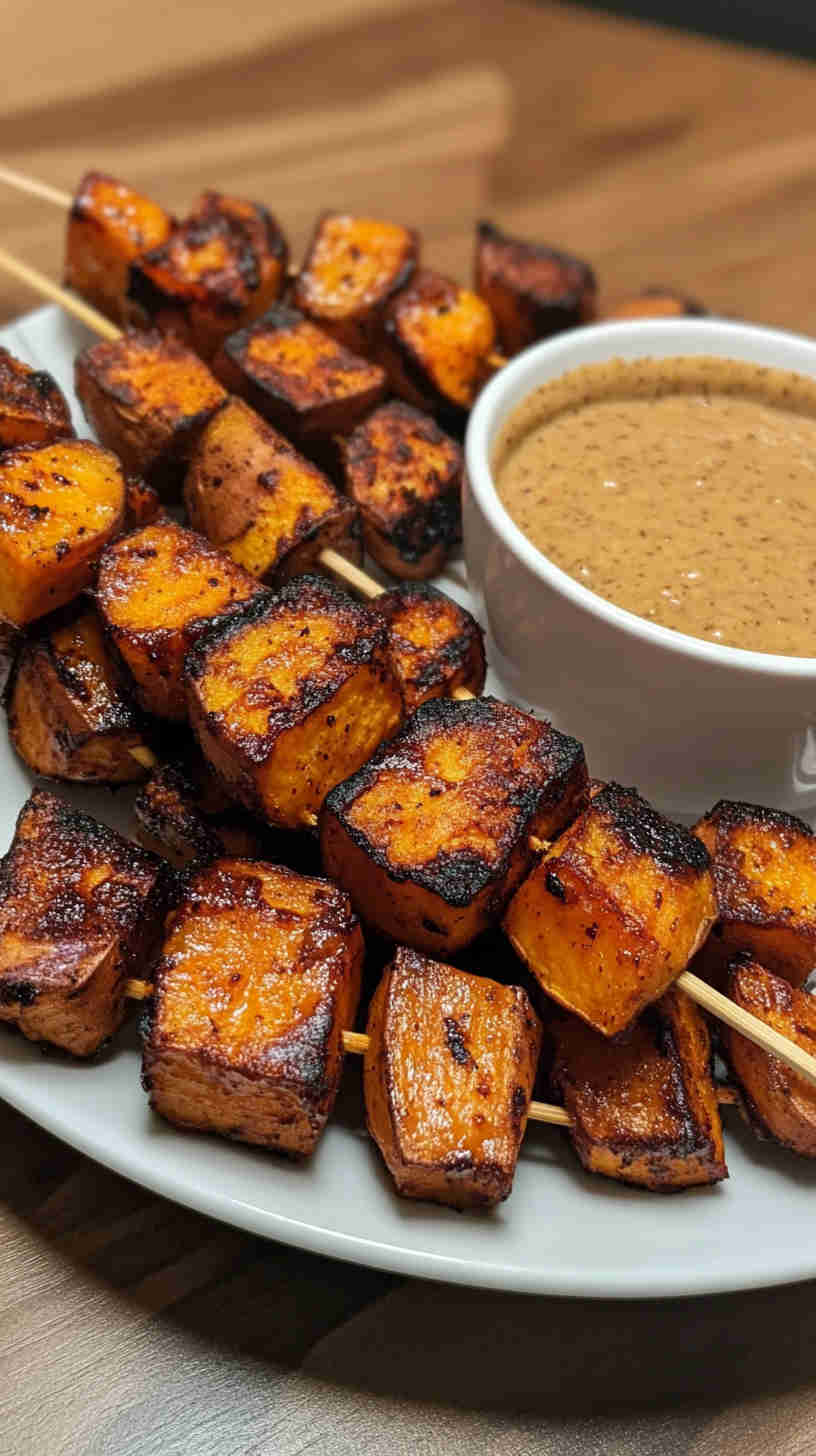 Air Fryer Sweet Potato Skewers with Honey Mustard