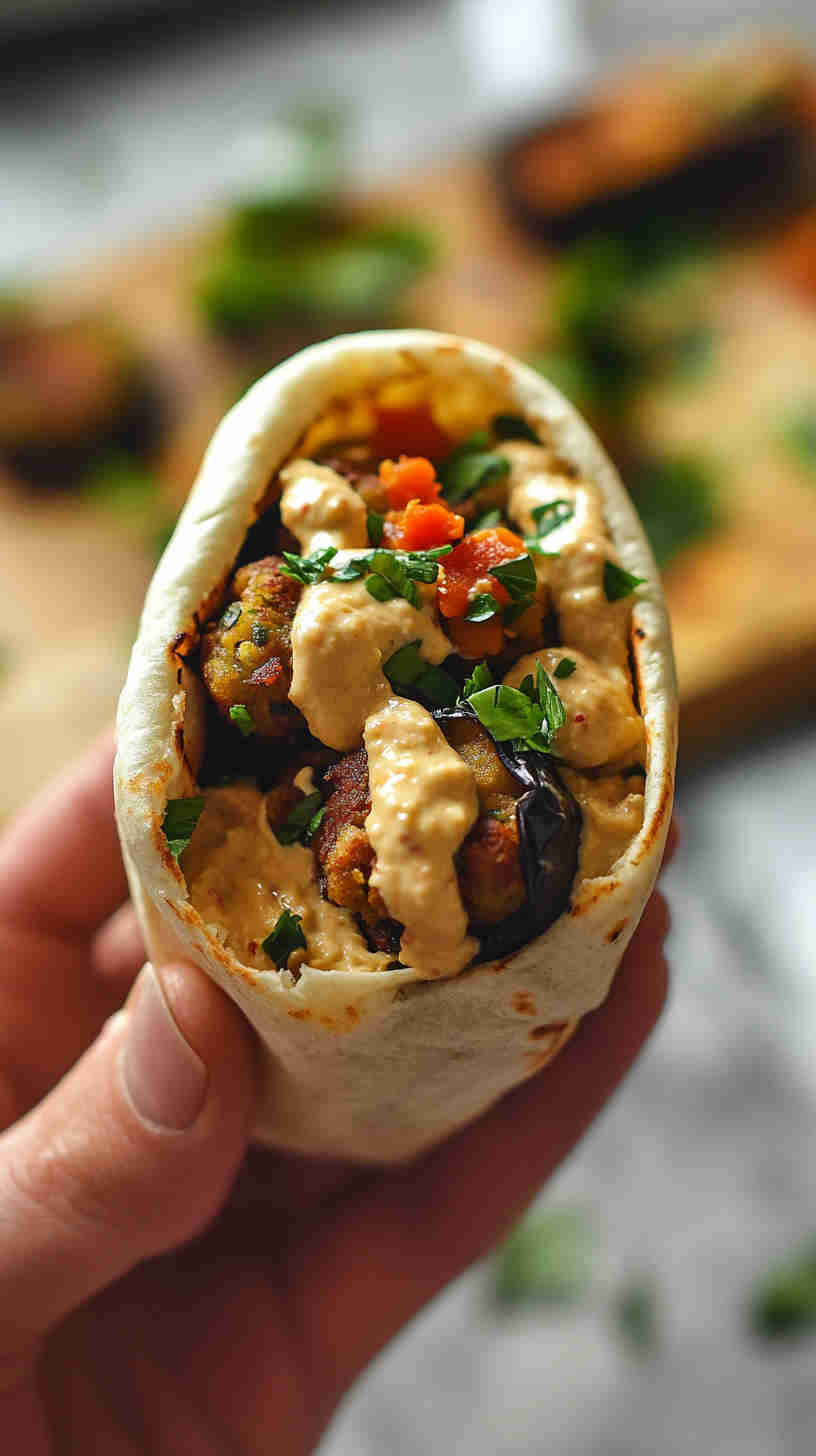 Aubergine Falafel Wraps with Hummus