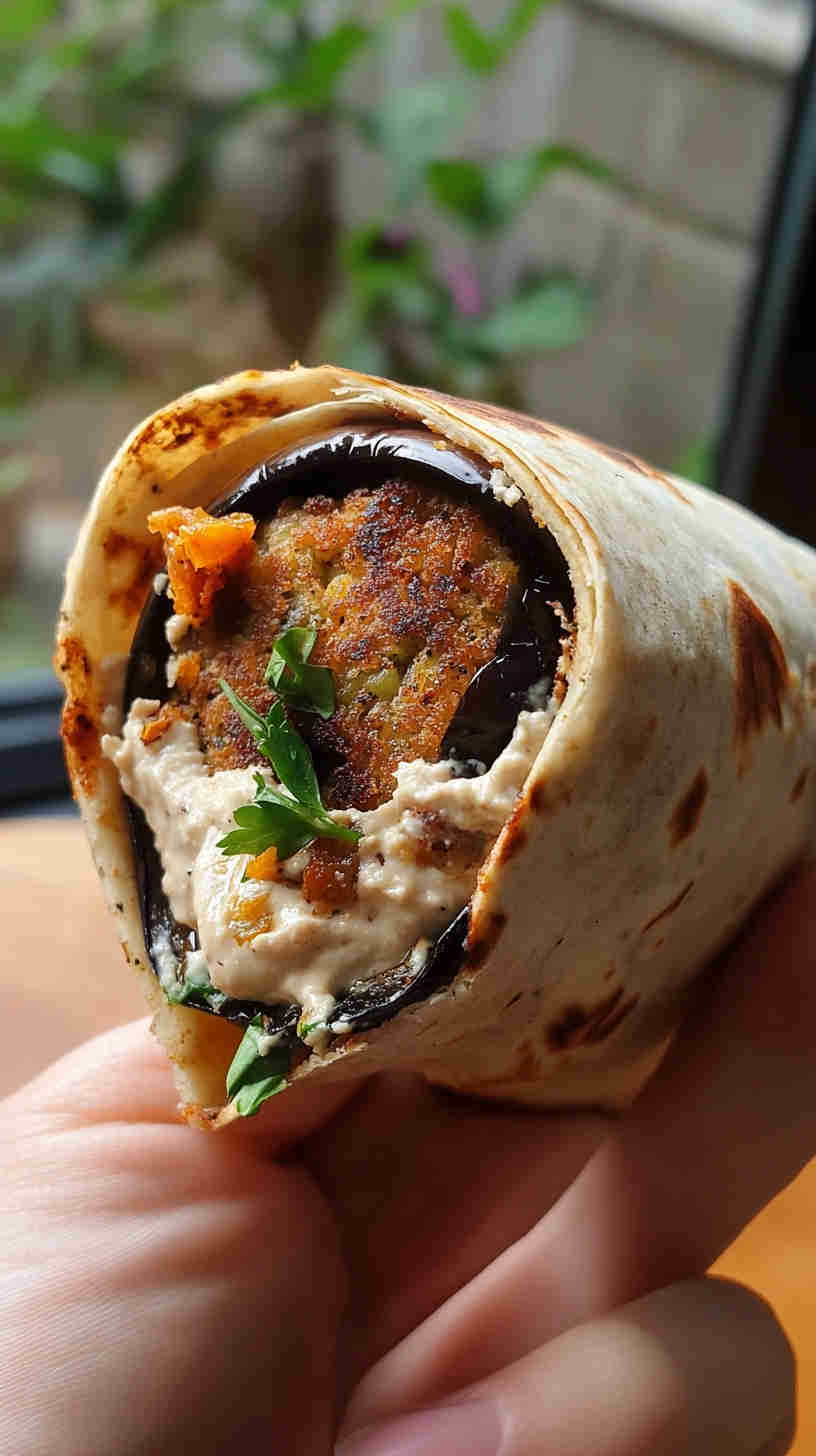 Aubergine Falafel Wraps with Hummus
