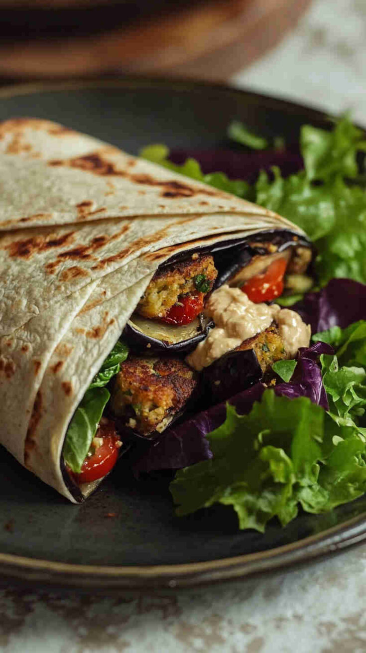 Aubergine Falafel Wraps with Hummus