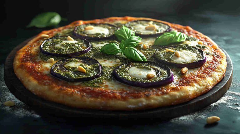 Aubergine and Basil Pesto Pizza