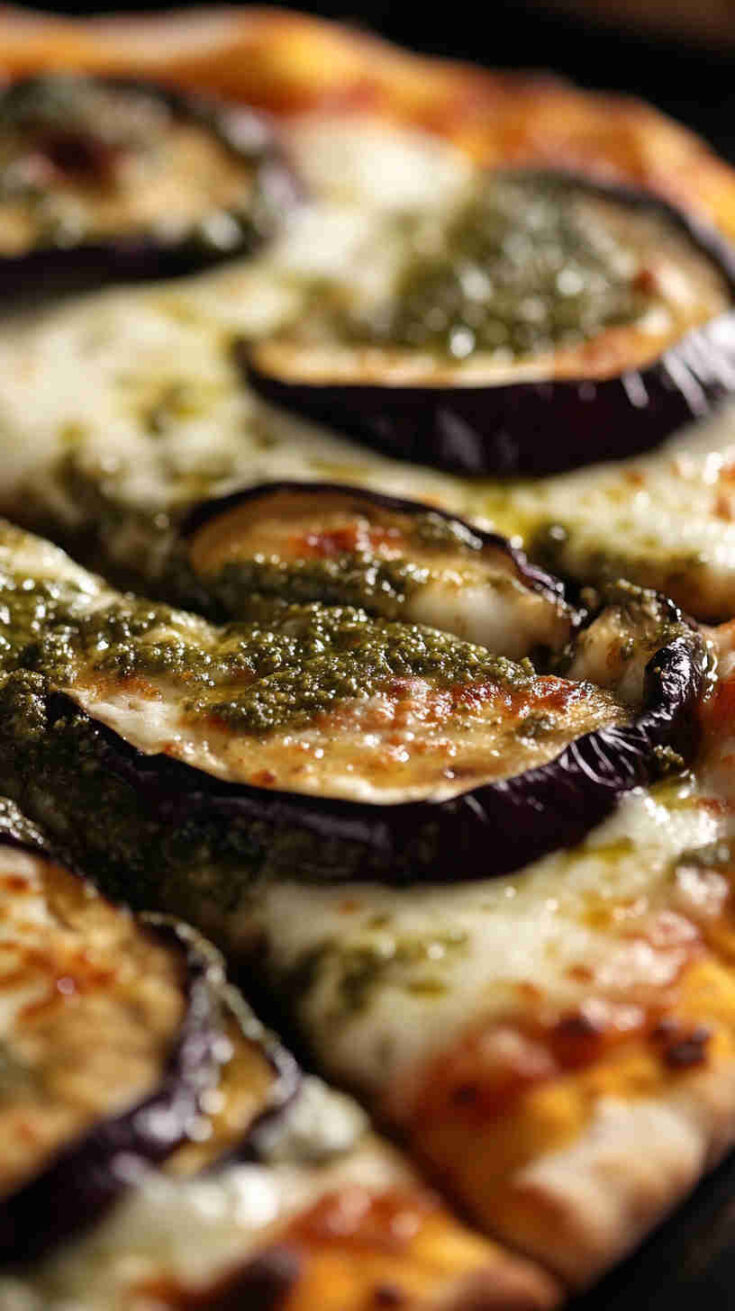 Aubergine and Basil Pesto Pizza
