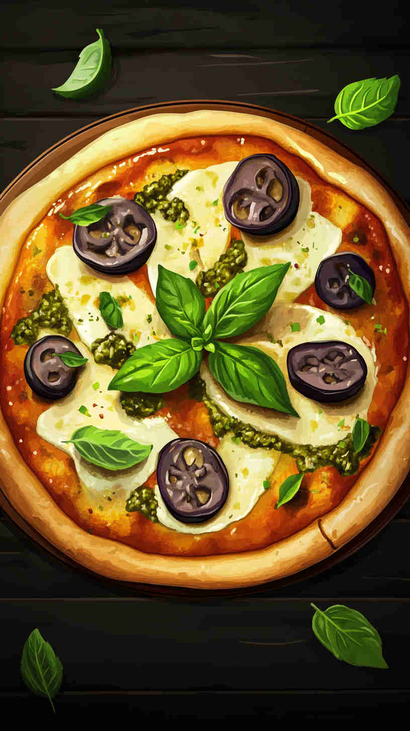 Aubergine and Basil Pesto Pizza