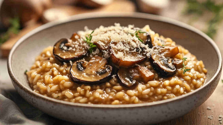 Aubergine and Mushroom Risotto
