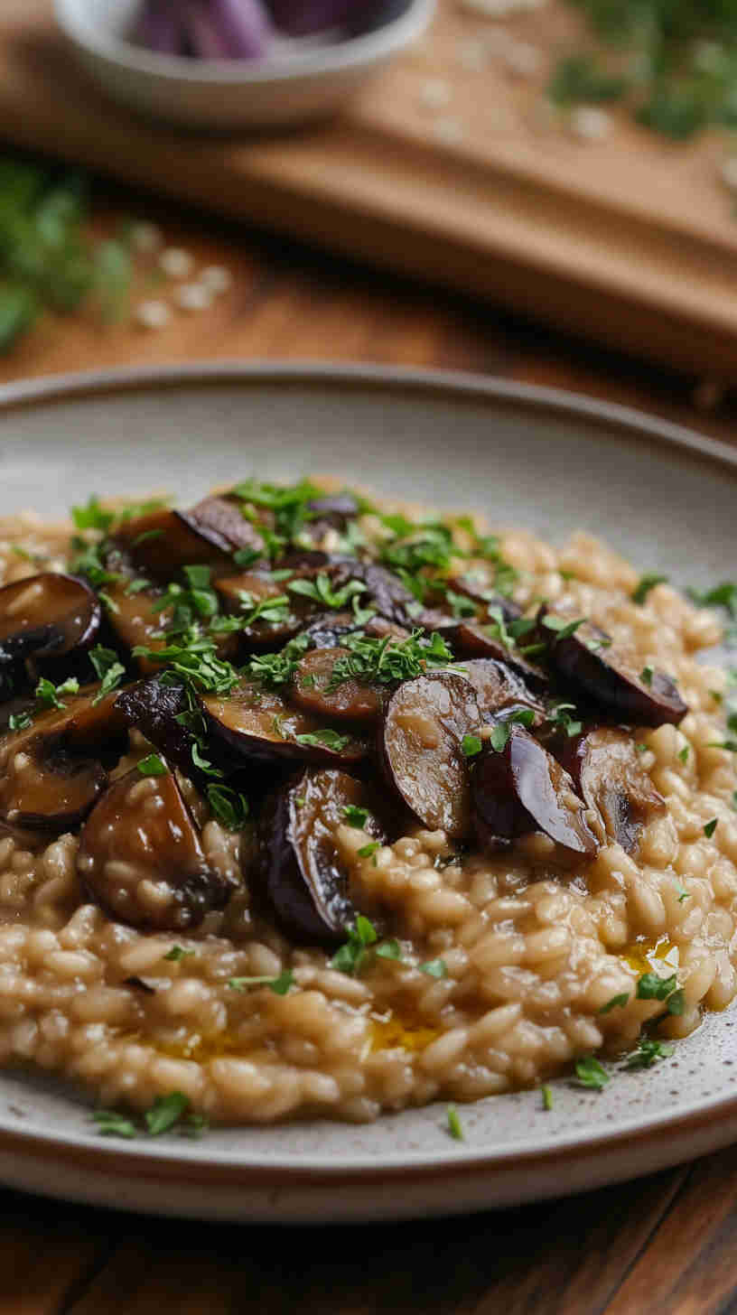 Aubergine and Mushroom Risotto
