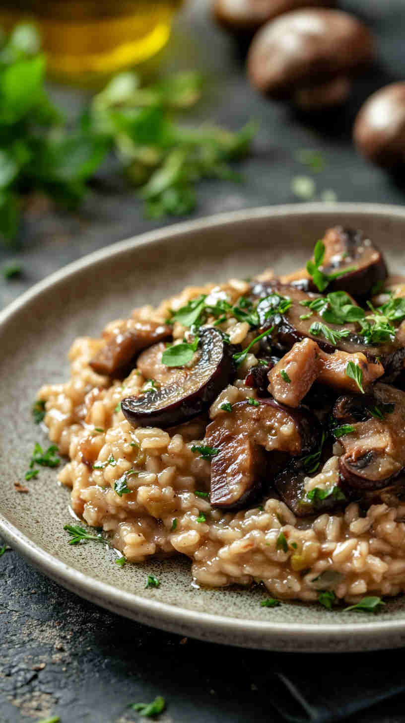 Aubergine and Mushroom Risotto