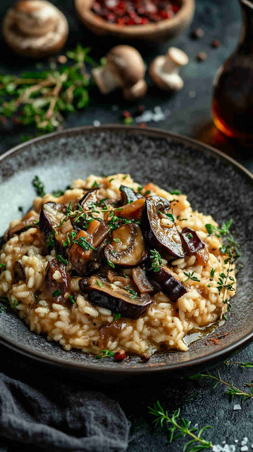Aubergine and Mushroom Risotto