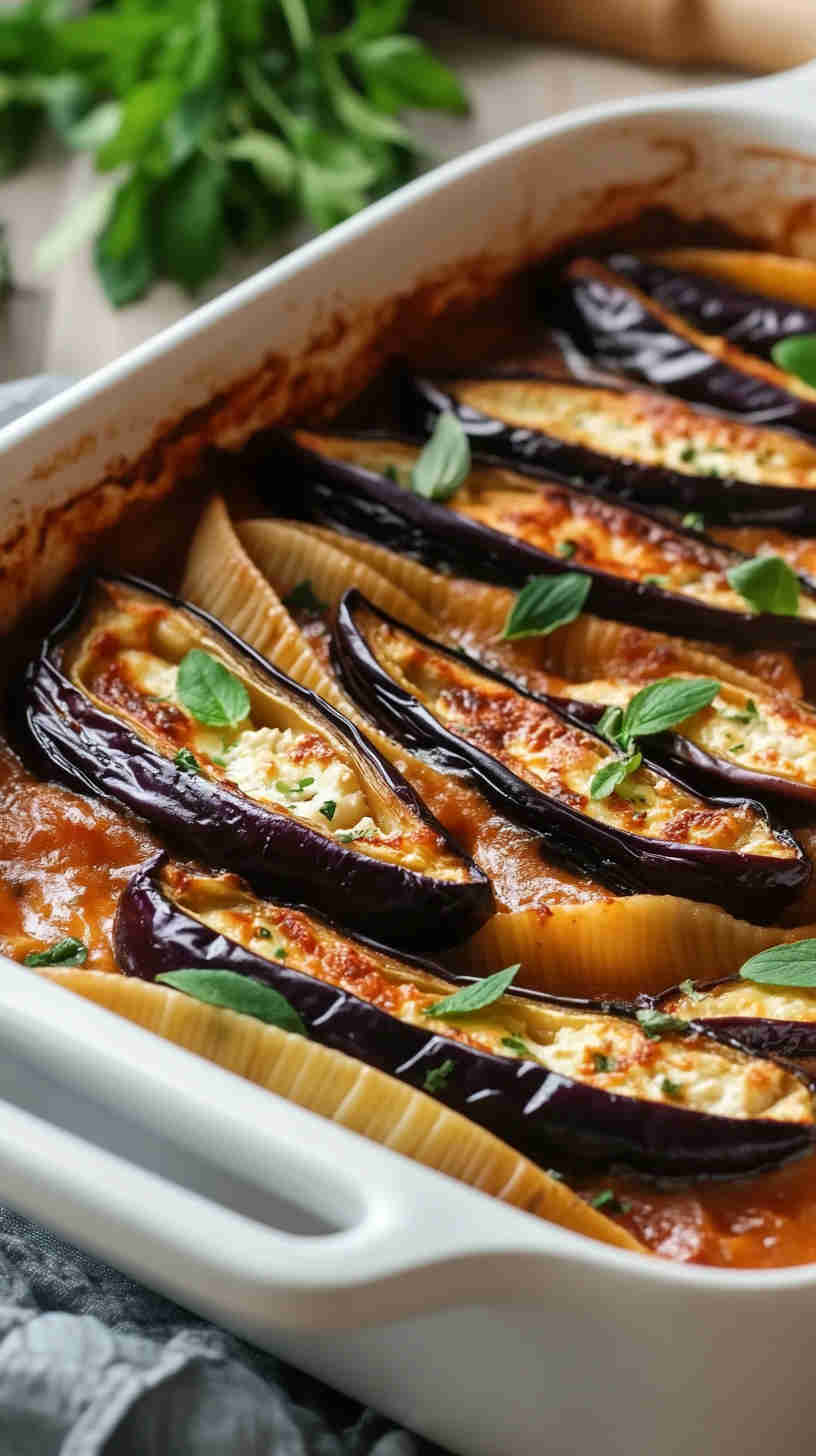 Aubergine and Ricotta Stuffed Pasta Shells
