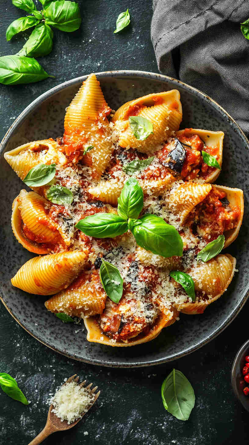 Aubergine and Ricotta Stuffed Pasta Shells