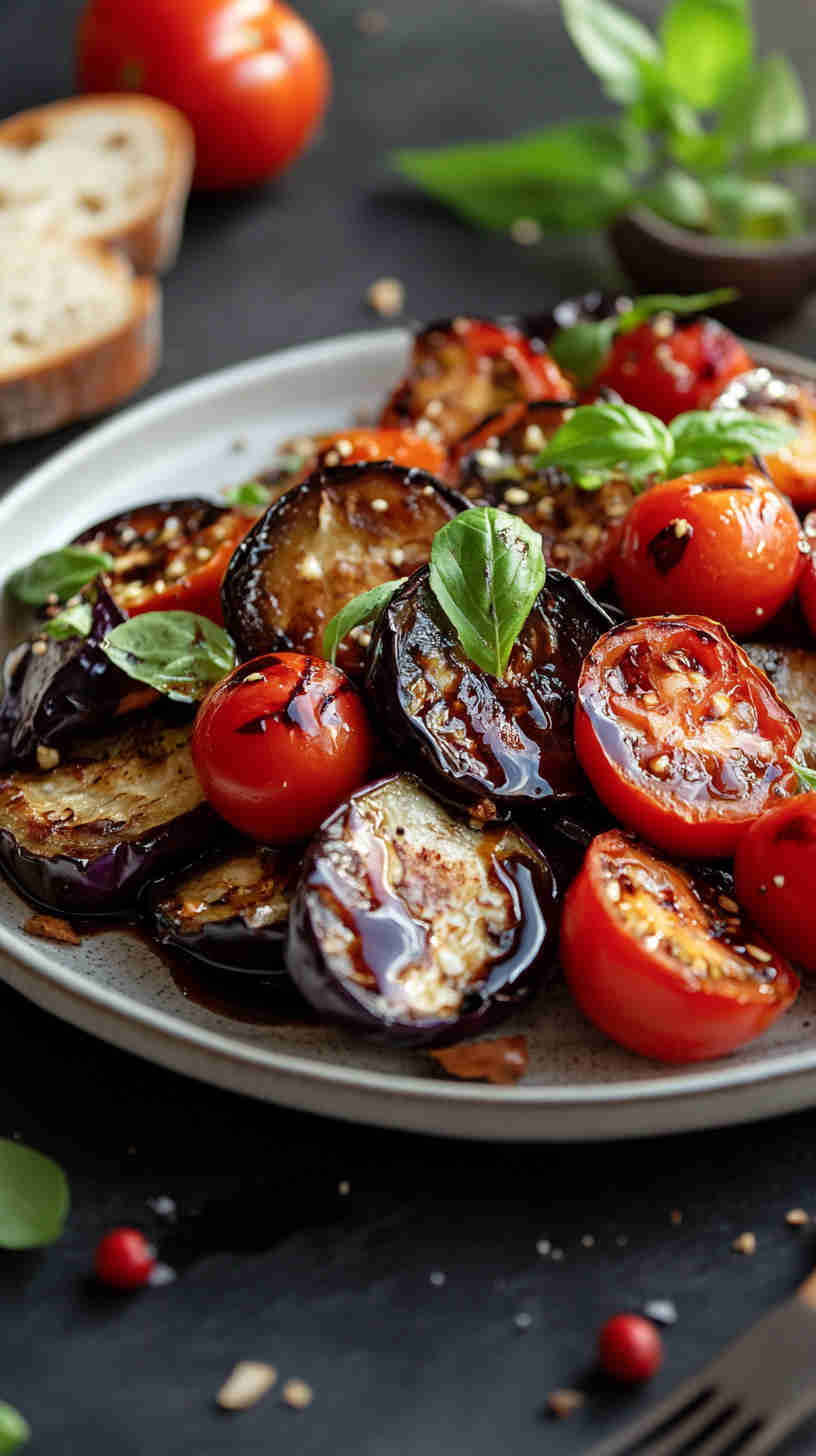 Aubergine and Tomato Salad with Balsamic Glaze