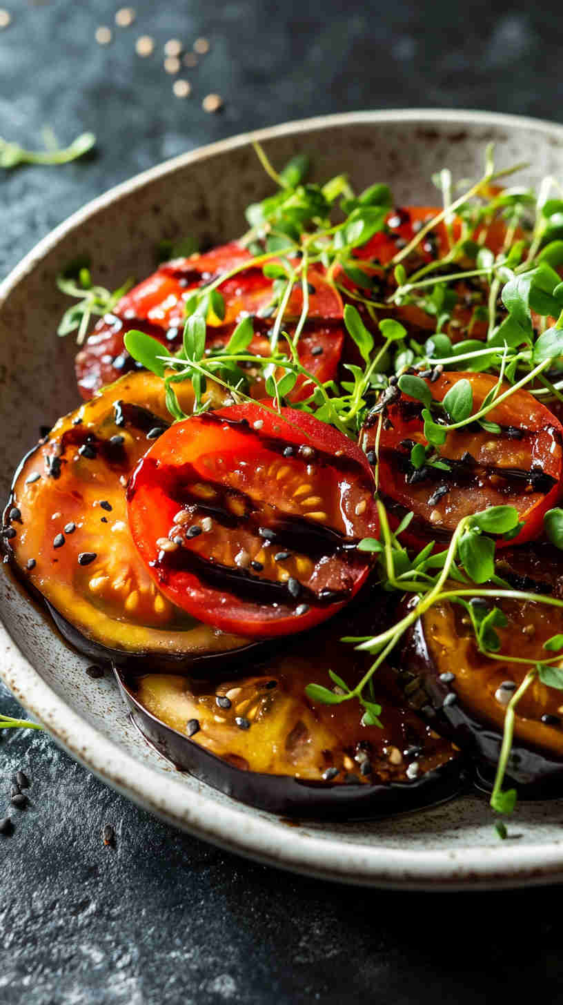Aubergine and Tomato Salad with Balsamic Glaze