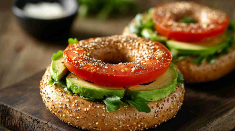 Avocado and Tomato Whole Wheat Bagel