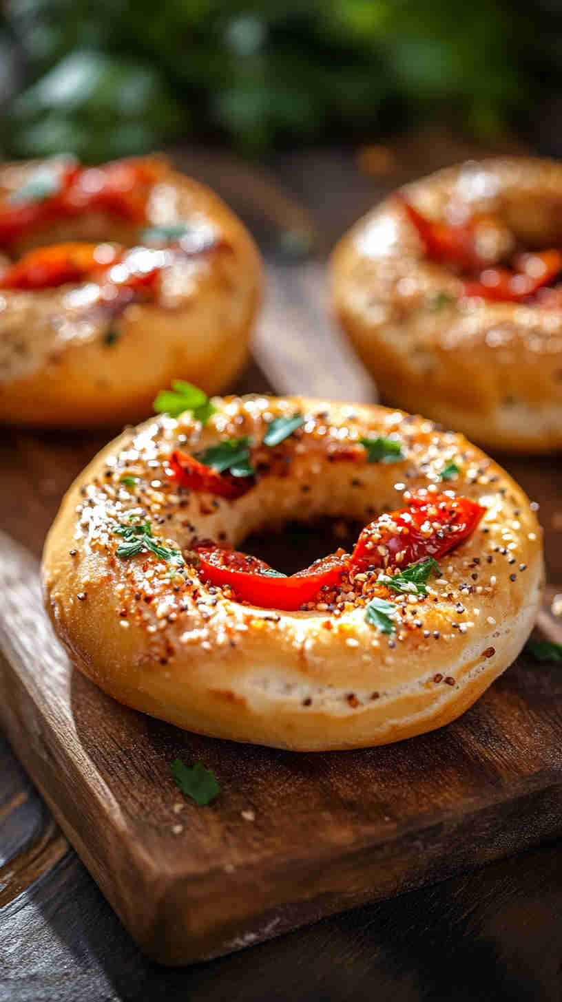 Hummus and Roasted Red Pepper Bagel