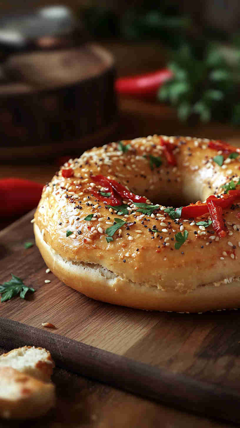 Hummus and Roasted Red Pepper Bagel