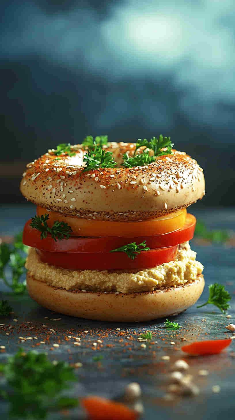 Hummus and Roasted Red Pepper Bagel