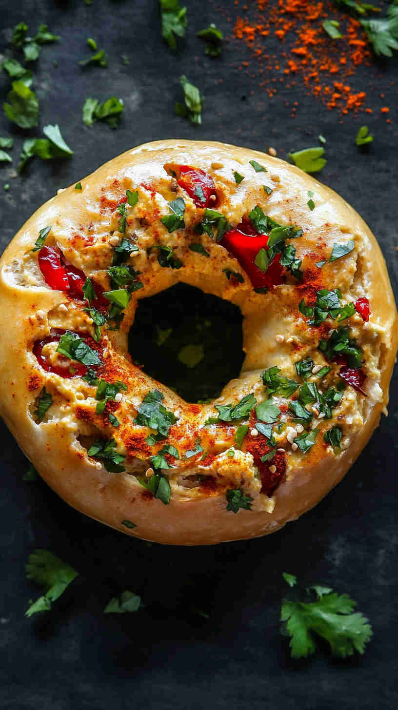 Hummus and Roasted Red Pepper Bagel