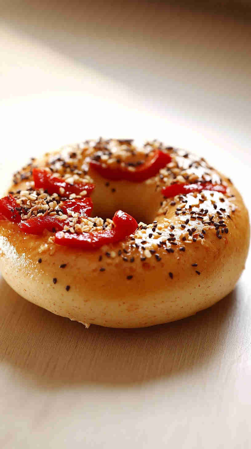 Hummus and Roasted Red Pepper Bagel